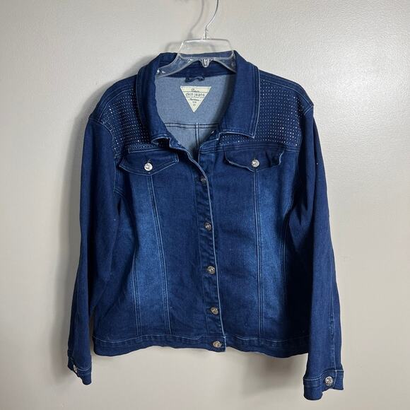DKIN Denim Jean Jacket Embellished Stretch Dark Wash Women Size 2X - Picture 9 of 9